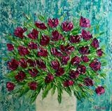 Cerise Blooms on Teal - Alison Cowan