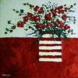 Red Blossom in Striped Vase - Alison Cowan