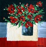 Ruby Red Roses on Cream Cloth - Alison Cowan