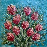 Spring Tulips on Teal - Alison Cowan