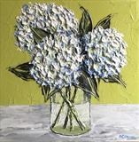 Three Hydrangeas on Lime - Alison Cowan